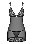 Skin-tight chemise, sheer mesh and lace, crossing straps
